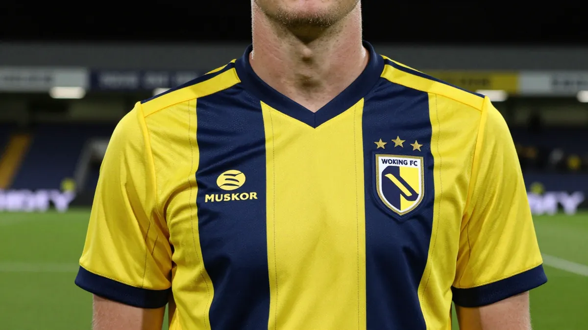 Woking FC unveils 26-27 away kit with navy pinstripes